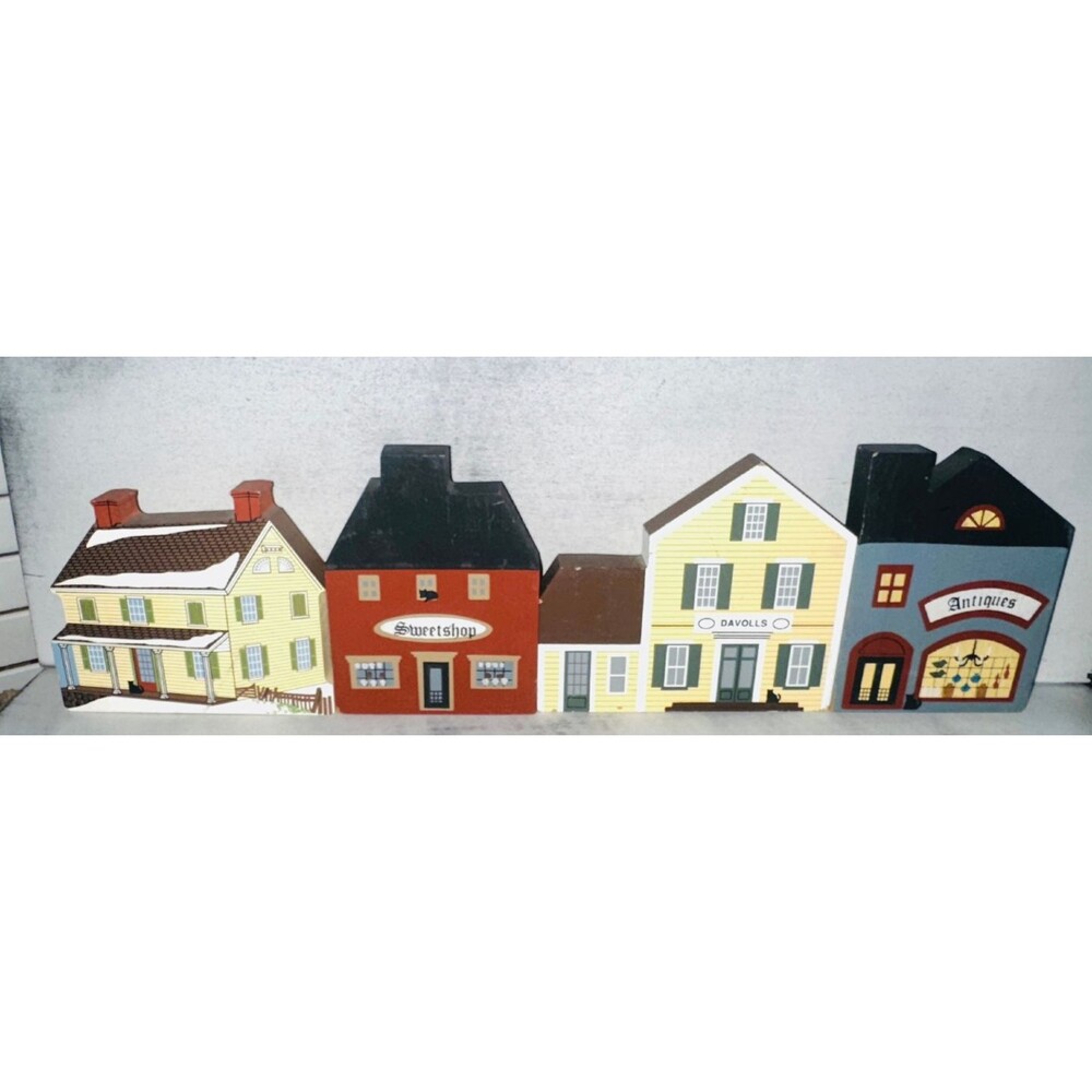 4 Cat’s Meow Village Wooden Shelf Sitters 1980s Buildings Houses Shops
